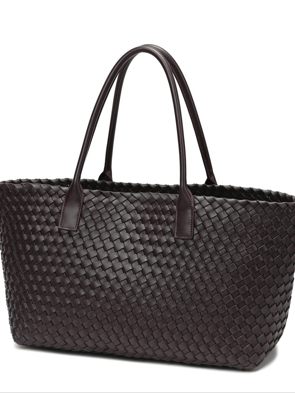 Tiffany & Fred Paris Large Hand-Woven Leather Tote Dark Brown NWT